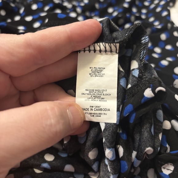 Ava And Grace Women's 2X Top Black With Blue And White Polka Dots. 3/4 Sleeve - Picture 7 of 7